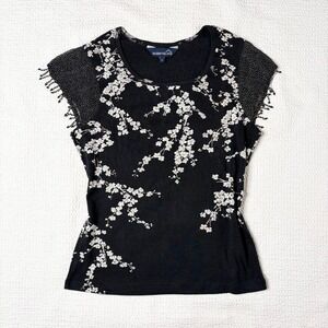 Fashion Village beaded floral graphic top